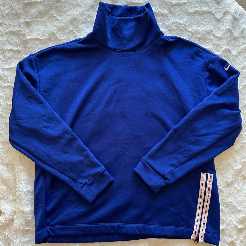 Nike Size Medium Mock Neck Royal Blue Fleece Sweatshirt